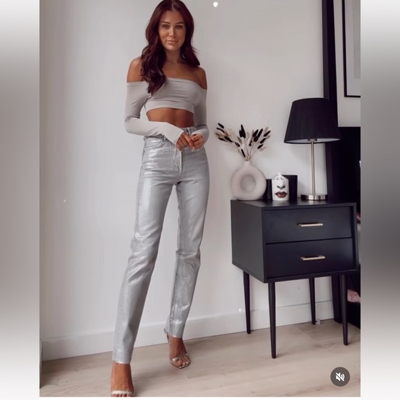 ZARA THE METALLIC SLIM WAXED JEANS - Picture 2 of 11